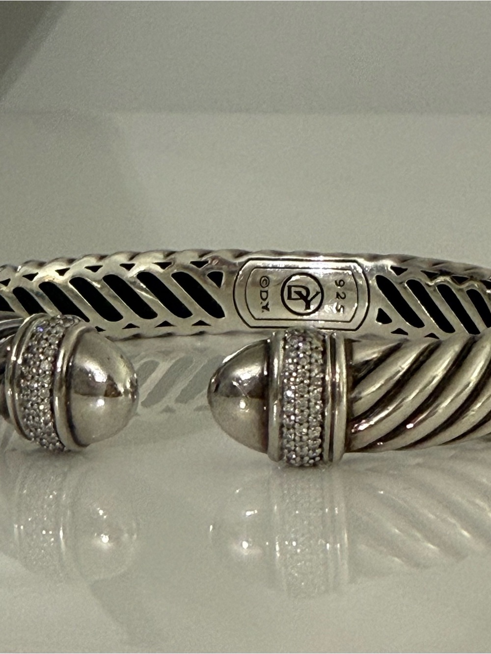 David Yurman Silver Waverly Cuff Bracelet with Pavé Diamonds